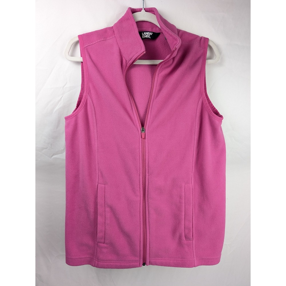 Lands End Womens Full Zip Fleece Vest Size S Pink Pocket Outdoor Hiking Gorpcore